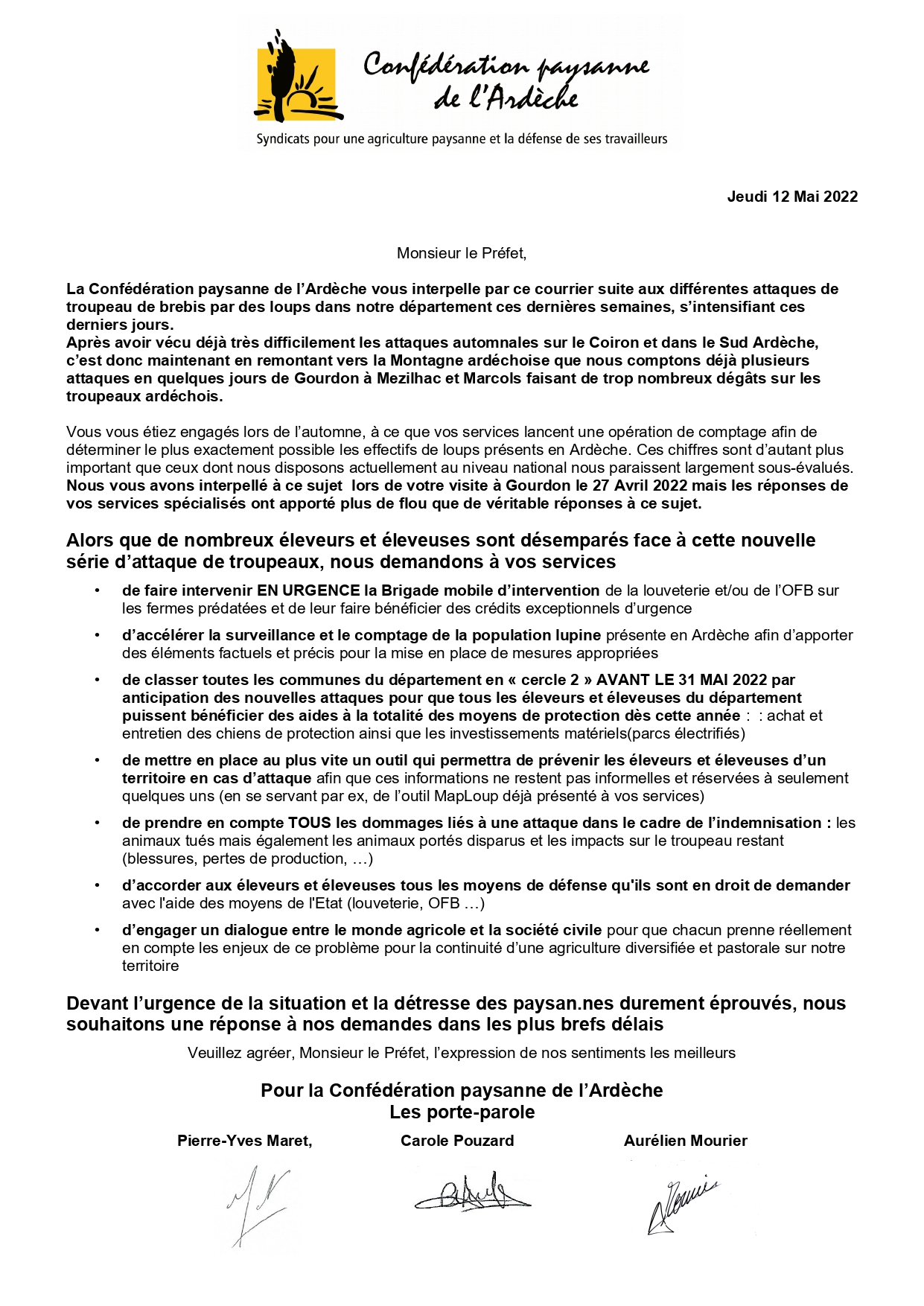 220512- Courrier Préfet suite aux attaques de loups - Mai 2022_page-0001